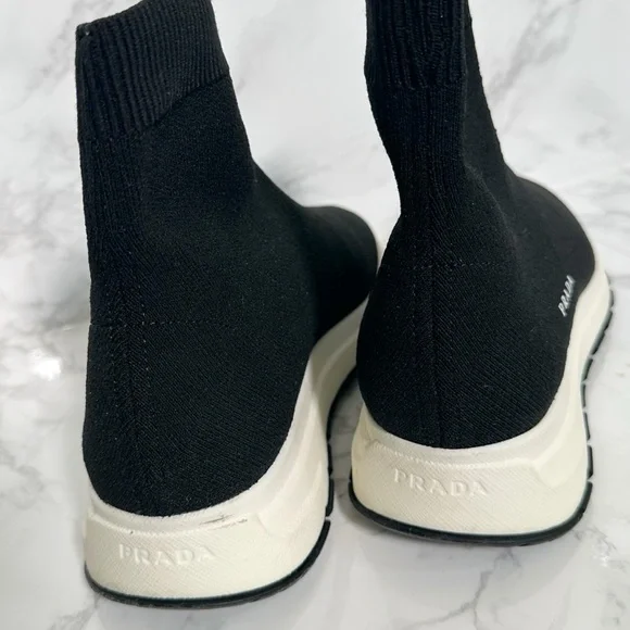 Prada Black Knit High-Top Sneakers - Picture 8 of 16